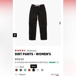 Topo Designs dirt pants women’s medium (black)